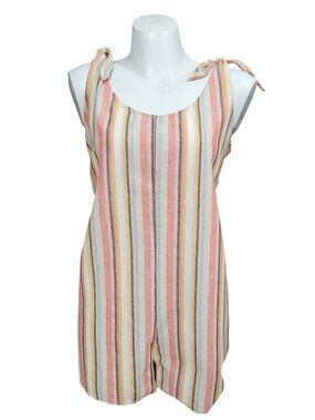 Madewell Cotton Rainbow Stripe Tie-Strap Oversize Casual Romper XL